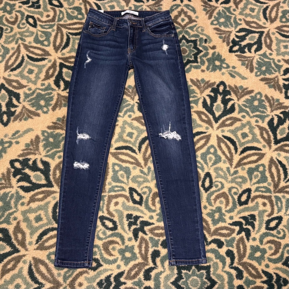 KanCan Los Angeles The Buckle Dark Indigo Skinny Stretch Distressed Jeans 25 x29